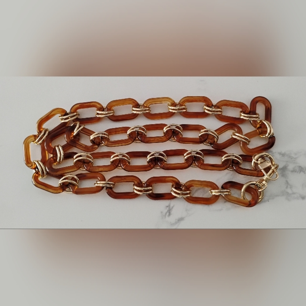 NEW Shoulder Bag Chain - Tortoise & Gold Acrylic - Picture 3 of 5